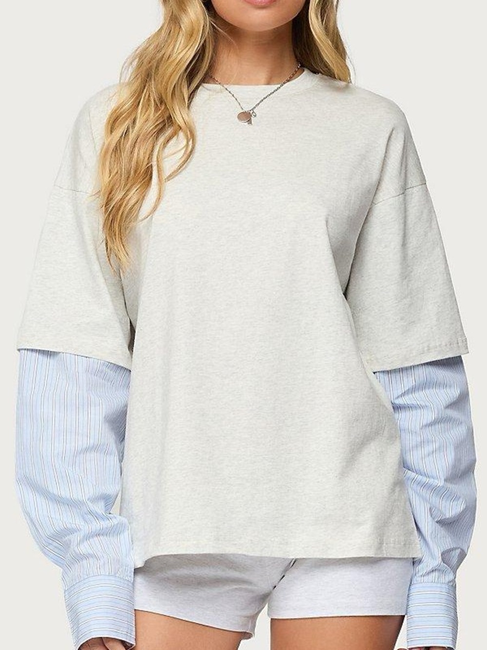 Edikted Layered Pinstripe Long Sleeve Oversized T-Shirt Size Small
